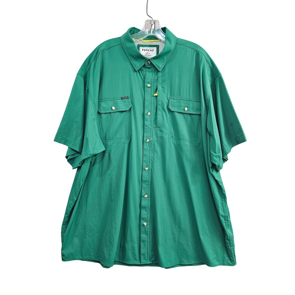Poncho Shirt Mens XXL Green Solid Magnetic Pocket Vented Nylon Spandex Fishing